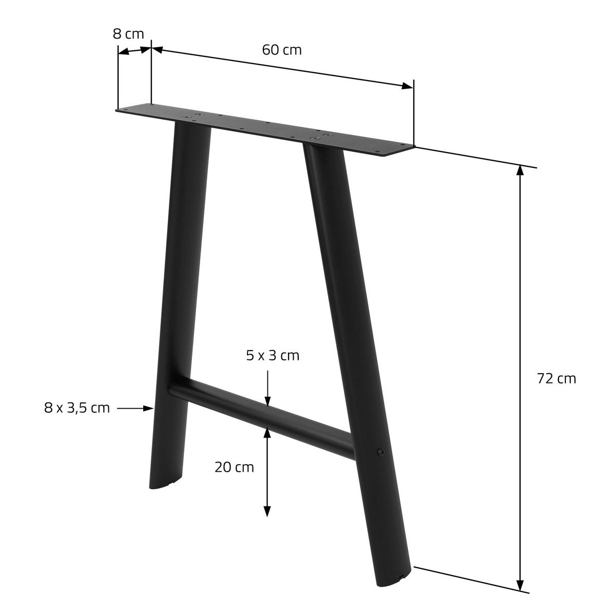 NOHY STOLU kovové černé, sada 2 ks, 60 x 72 cm, oválný podstavec ve tvaru písmene A z oceli - černá, kov (8/72/60cm) - ML-DESIGN