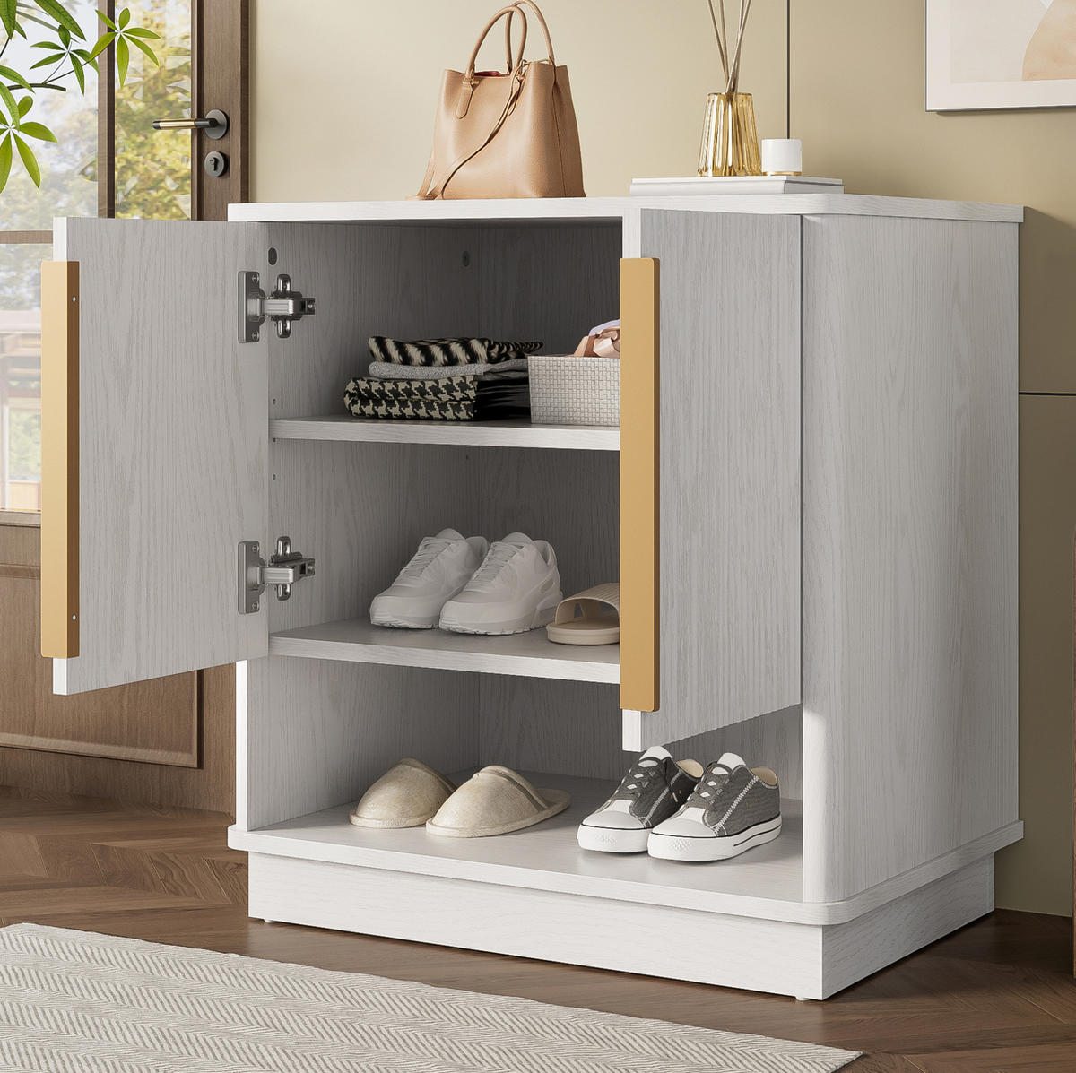 SCHUHSCHRANK 60/61/40 cm Weiß aus MDF mit verstellbaren Einlegeböden - Weiß, Holzwerkstoff (60/61/40cm) - OKMYHOME