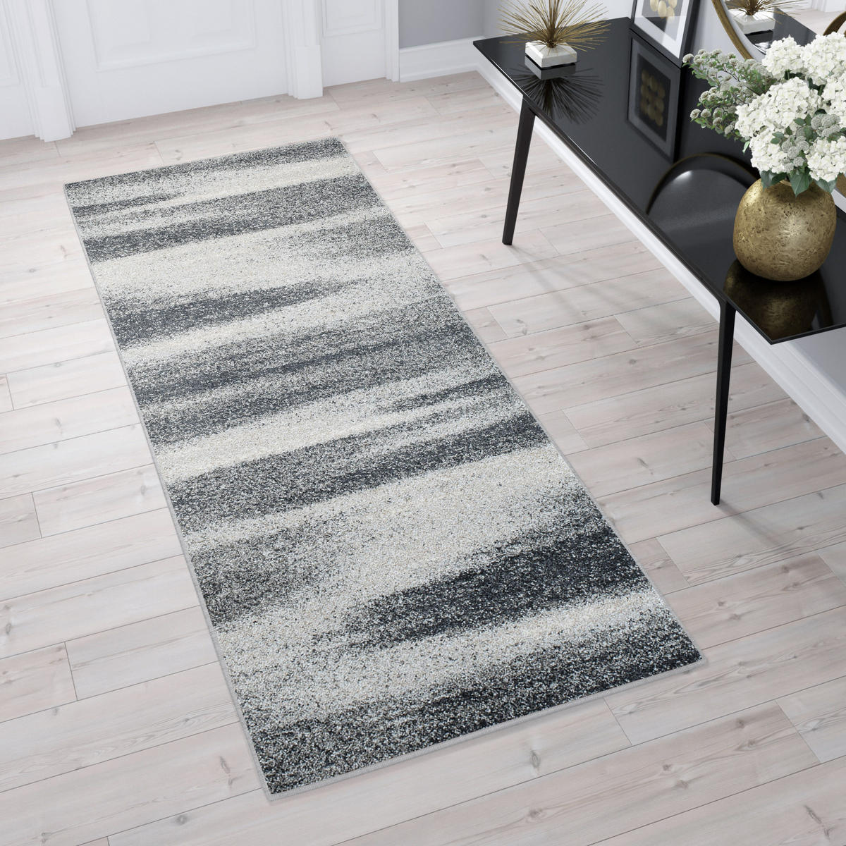 TEPPICHLÄUFER SARI dunkelgrau abstrakt 100/500 cm - Dunkelgrau, Textil (100/500cm) - Tapiso