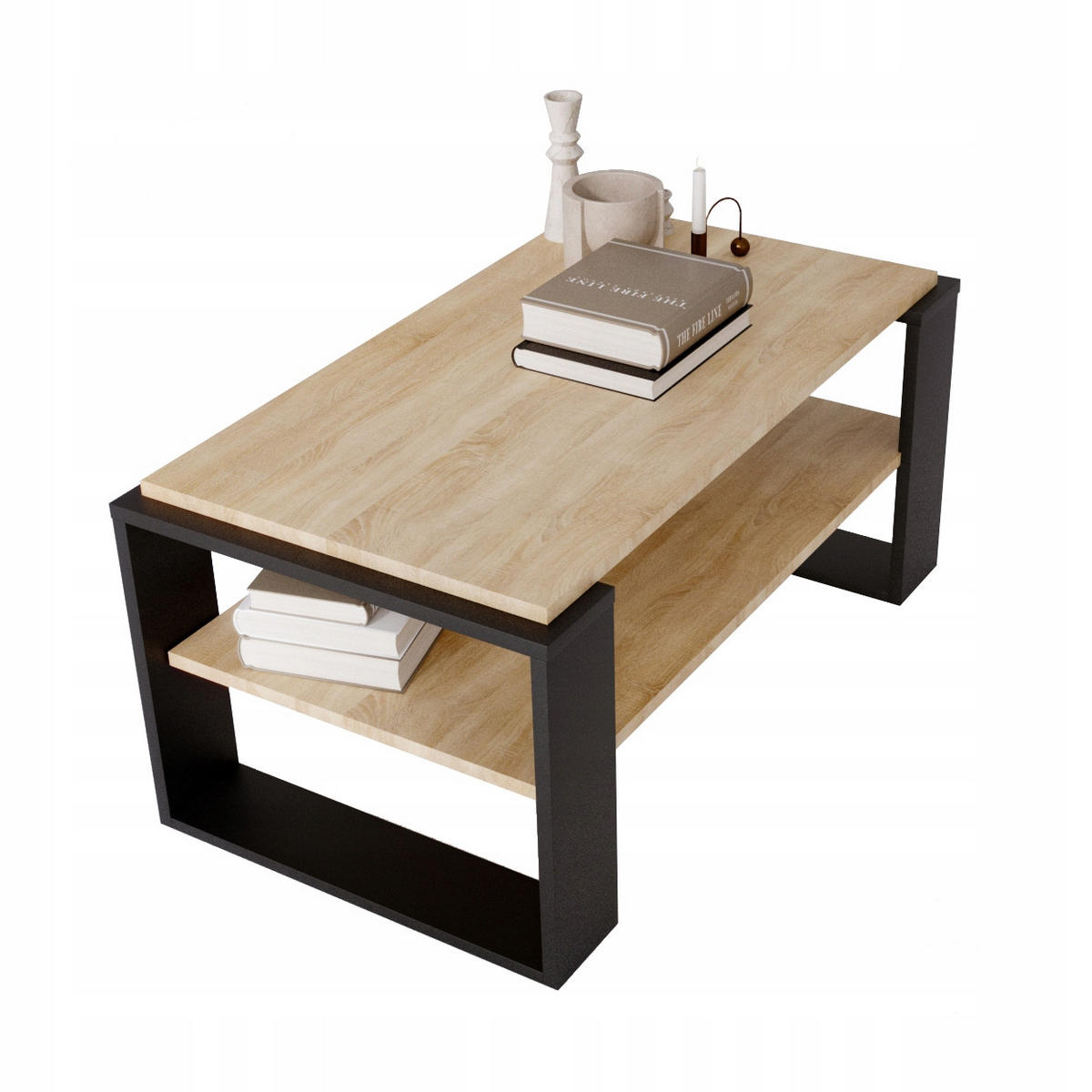 COUCHTISCH Holzwerkstoff rechteckig stabil Sonoma Eiche 42/54/96cm - Schwarz/Sonoma Eiche, Holzwerkstoff (53.8/96/42cm) - CraftPAK