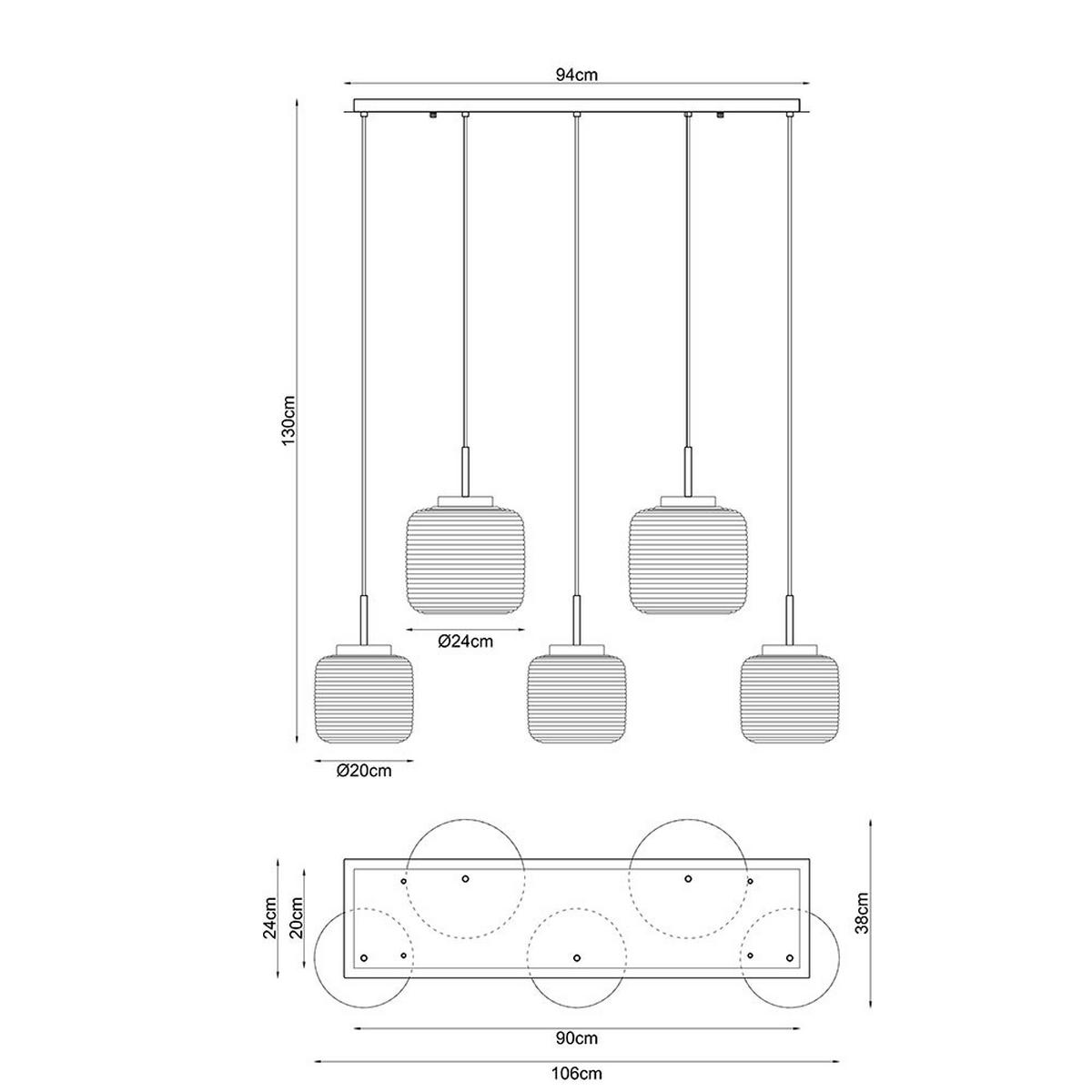 LED HÄNGELEUCHTE KLADORA Metall, Glas, Silber, 5-flammig - Silberfarben, Glas (106/38/130cm) - Globo Lighting