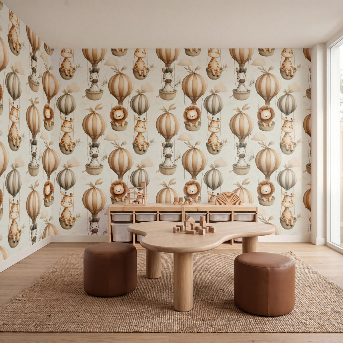 KINDERTAPETE - Safari - Heißluftballons - Taupe - 500x240 cm - Beige, Papier (500/240cm) - OnlyWow