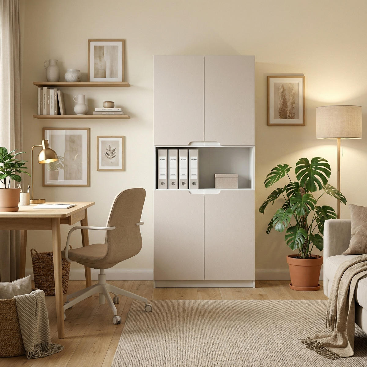 BÜROSCHRANK Logan Fronten in Cashmere - Kaschmir, Holzwerkstoff (82/184/37cm) - Vladon
