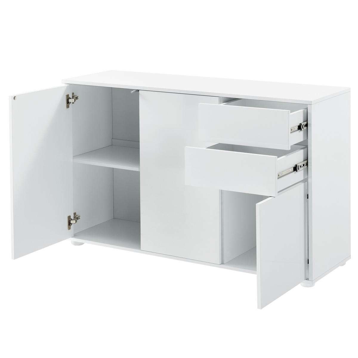 SIDEBOARD Paarl 3-türig - Weiß Hochglanz, Holzwerkstoff (117/74/36cm) - [en.casa]