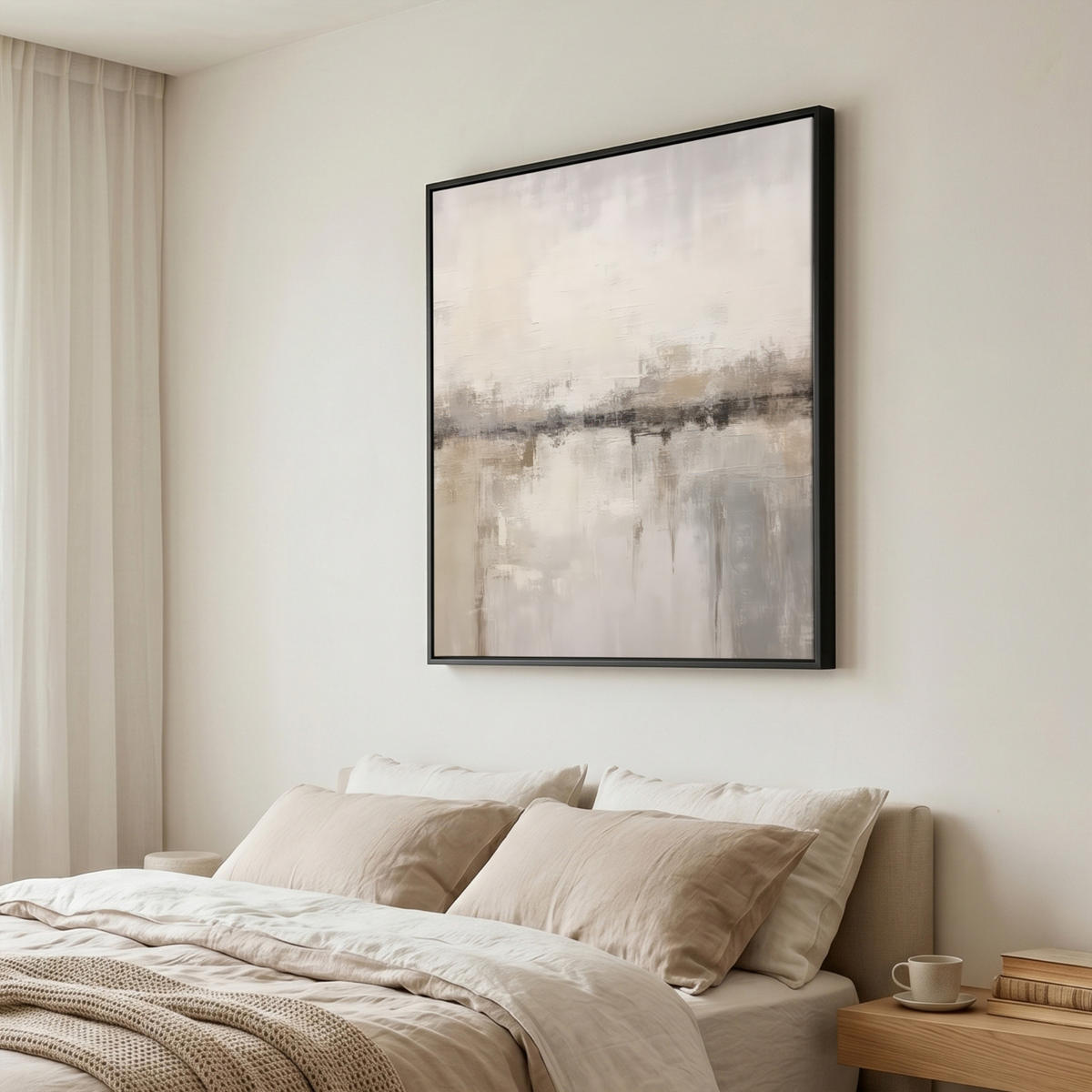 LEINWAND Bilder mit Rahmen - Moderne Kunst - Abstrakt - Beige - 90x90 - Beige, Textil (90/90cm) - MuchoWow