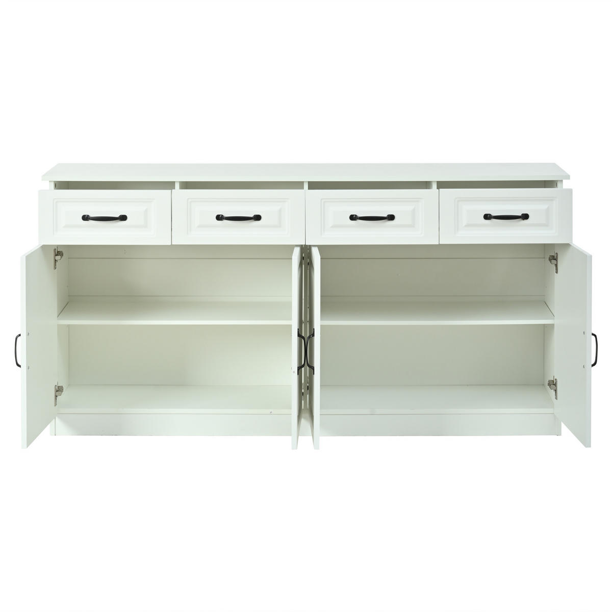 SIDEBOARD Weiß MDF 4 Schubladen 4 Türen 160cm gerillt modern - Weiß, Holzwerkstoff (160/80/35cm) - FLIEKS
