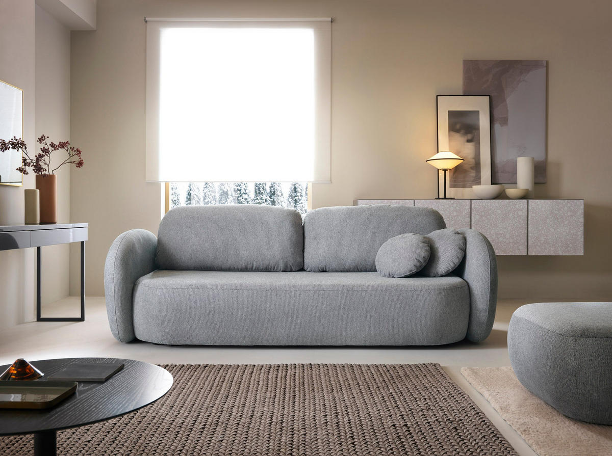 BETTSOFA AMICO Grau Geflochtener Stoff mit Schlaffunktion - Grau, Holz (238/86.5/101cm) - MASSENO