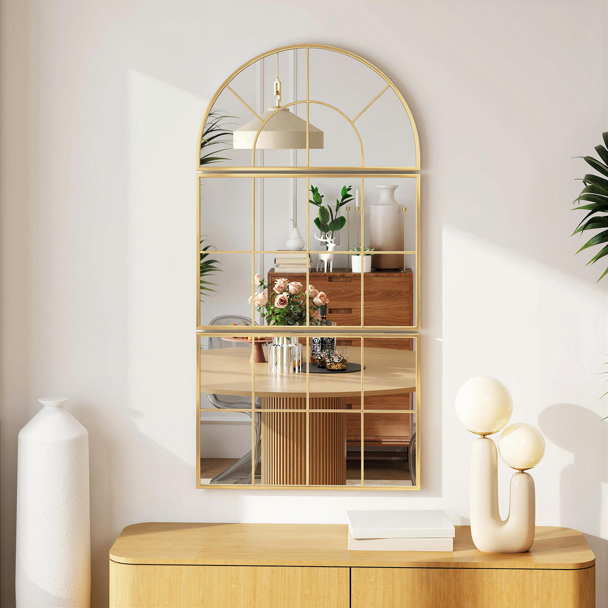 WANDSPIEGEL DE-14325 3-teilig, Fenster-Design Gold - Goldfarben, Glas (76/150/2cm) - ComfortXL