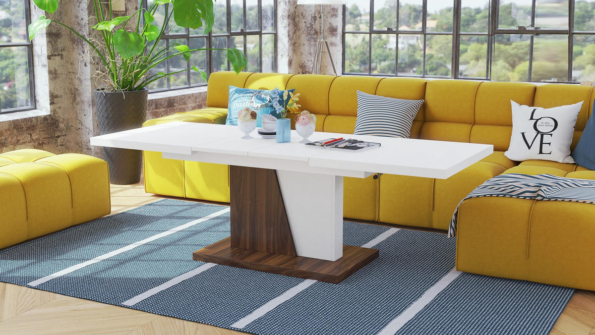 COUCHTISCH rechteckig Weiß matt - Nussbaum ausziehbar höhenverstellbar - Nussbaumfarben/Weiß, Holzwerkstoff (70/120/60cm) - designimpex