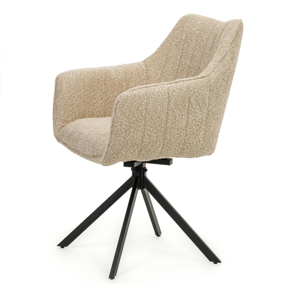 STUHL PIANO drehbar gepolsterter mit Steppung - hellbeige - Boucle - Beige/Schwarz, Textil/Metall (59/88/61cm) - NEW HOME