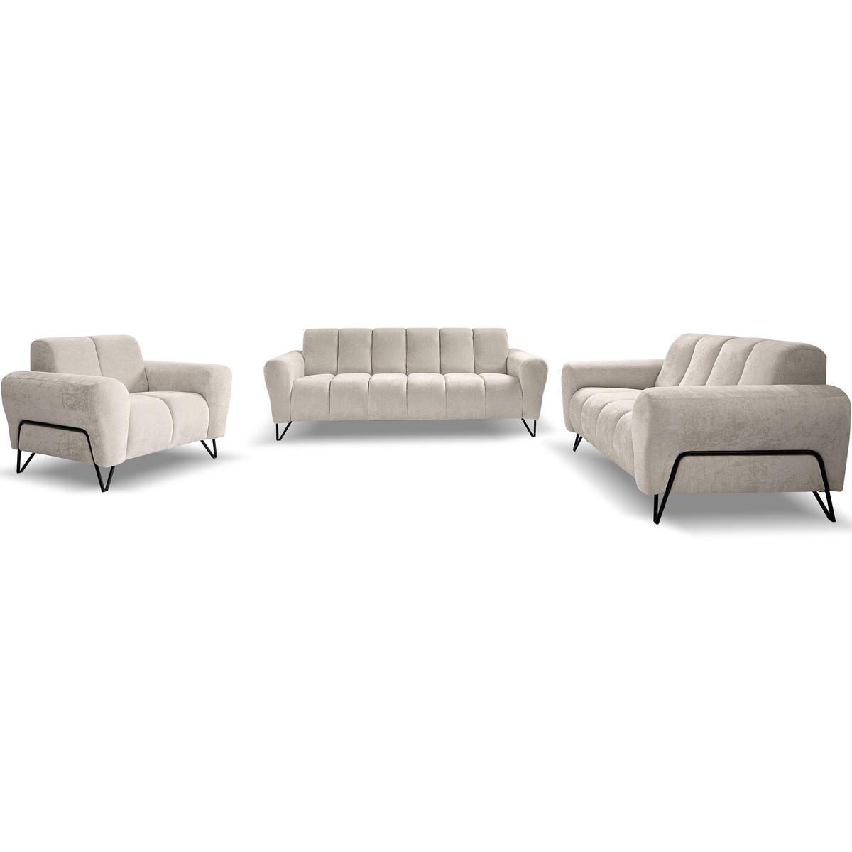 SITZGARNITUR Volare Sofas+Sessel, ohne Schlaffunktion, Creme - Creme, Textil/Metall (220/83/98cm) - Beautysofa