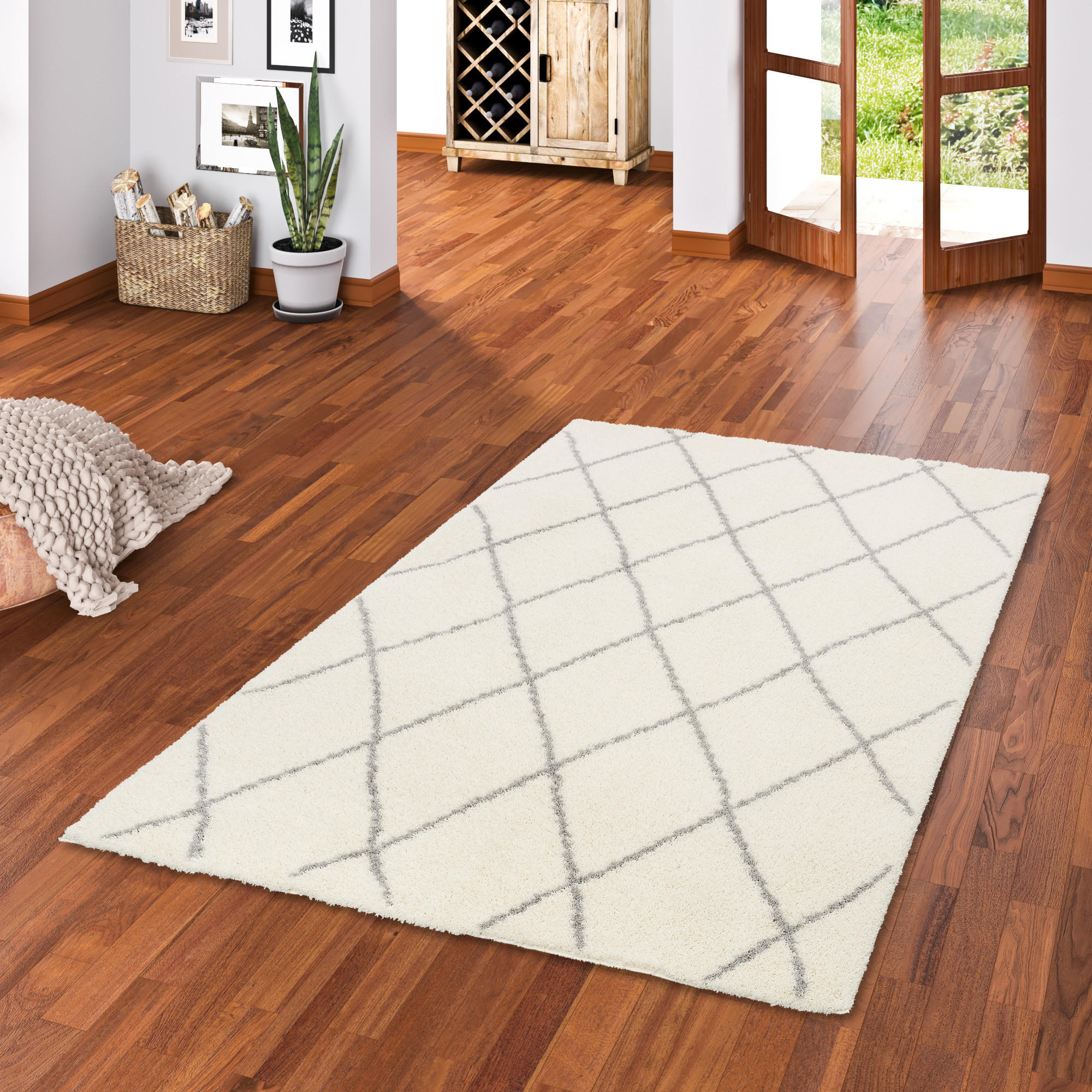 LUXUS SHAGGY TEPPICH SILKY SOFT MODERN RAUTEN - Creme, Textil (80/150cm) - Pergamon