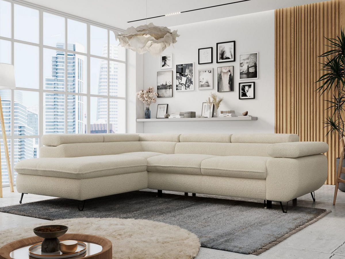 ECKSOFA PETER L Beige Boucle - Links Seite - Beige/Schwarz, Textil/Metall (208/273cm) - MKS