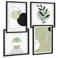 BILDER SET 4er Set - 50x50 cm & 40x60 cm Schwarzer Rahmen - Abstrakte Formen und Farben - Schwarz, Kunststoff (50/50cm) - TULUP