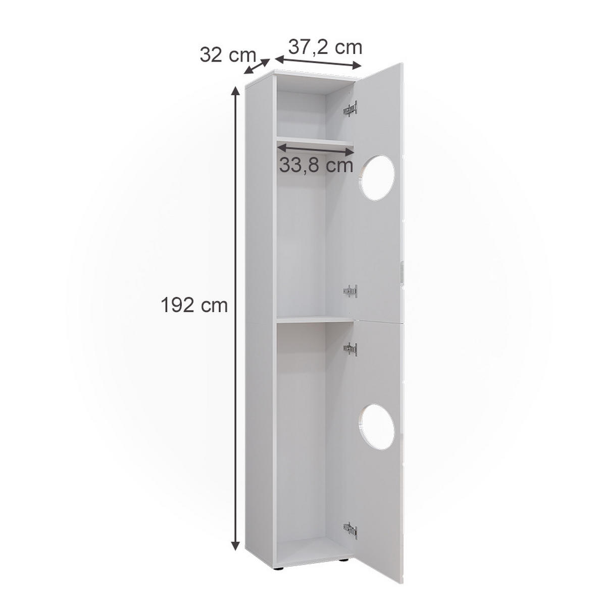 WÄSCHESCHRANK Irma Weiß 37.2 x 192 cm - Weiß, Holzwerkstoff (37.2/192/32cm) - Vicco