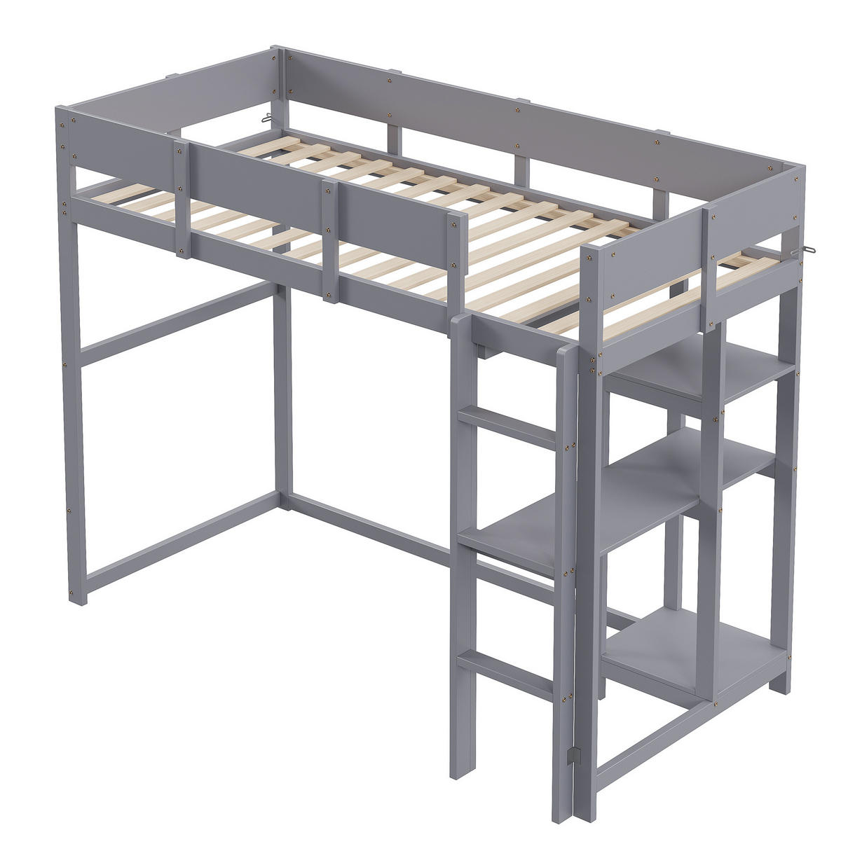 HOCHBETT mit Ablageregal 90/200 cm, Grau aus Kiefernholz - Grau, Holz (90/200cm) - MIVRAY