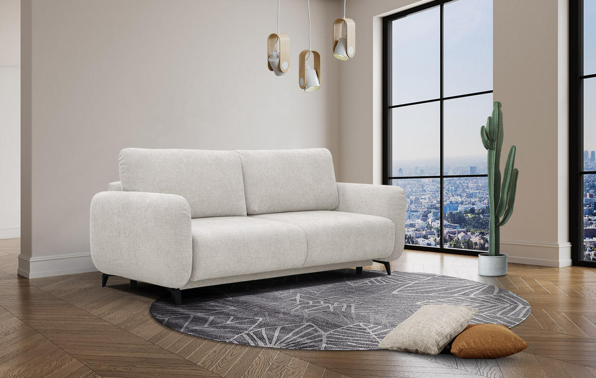 SOFA DRAKE 3-Sitzer mit Schlaffunktion, ecru - Ecru/Braun, Holz/Textil (232/90/107cm) - Courtois Laville