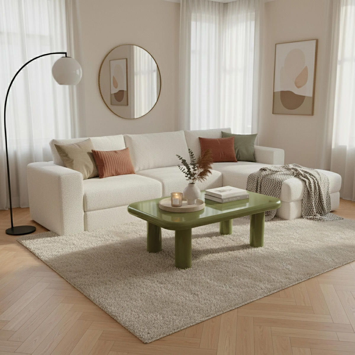 COUCHTISCH, Olivgrün - Grün, Holzwerkstoff (100/60/36.5cm) - Oviala