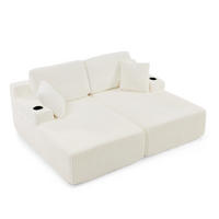SCHLAFSOFA aus Kordstoff Beige mit Getränkehalter, Seitentasche und abnehmbaren Kissen - Beige, Kunststoff (186/78/154cm) - Modfu
