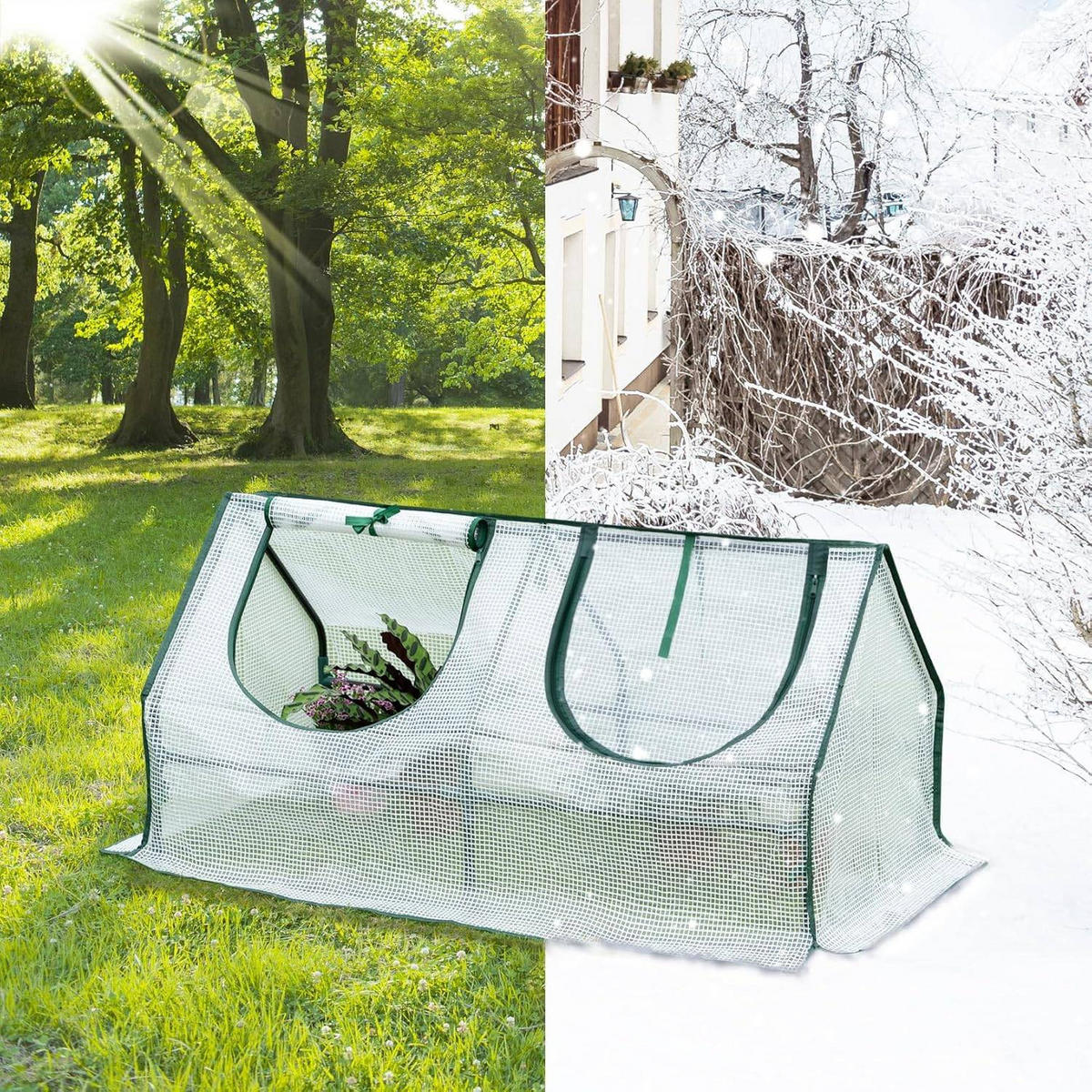 FOLIENGEWÄCHSHAUS Frühbeet, Gewächshaus Balkon, 120x60x60cm - Weiß, Kunststoff/Textil (120/60/60cm) - Woltu