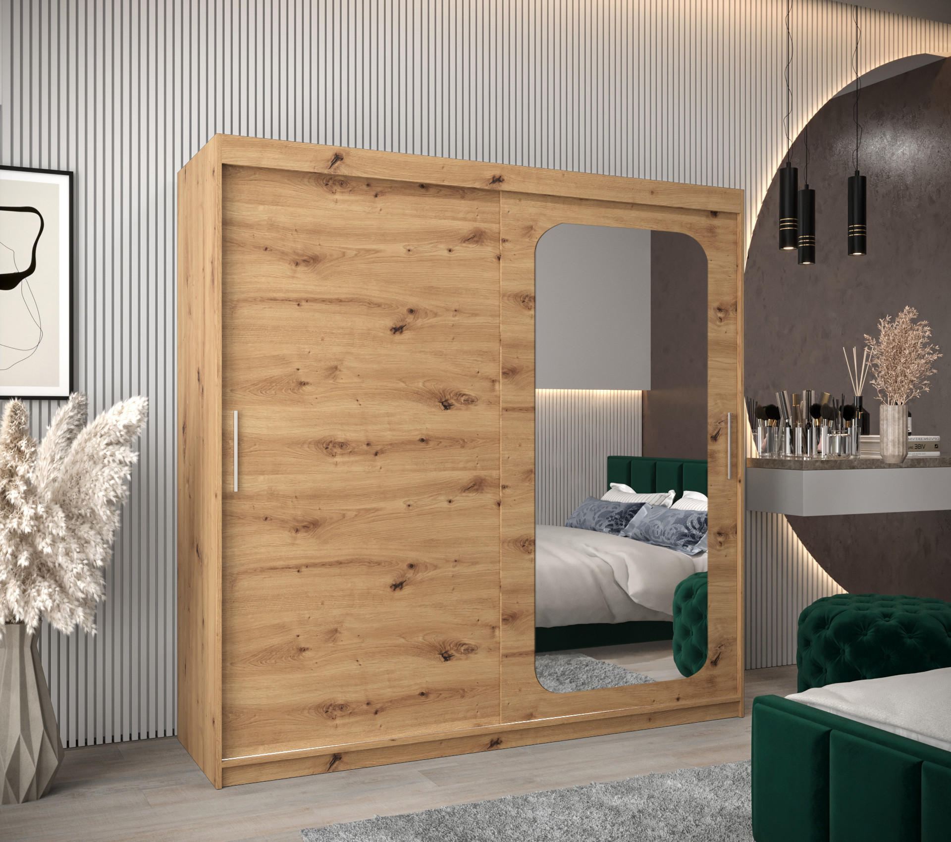 SCHWEBETÜRENSCHRANK 200/200/62 2-türig - Silberfarben/Eiche Artisan, Holz/Kunststoff (200/200/62cm) - MÖBEL KRYSPOL