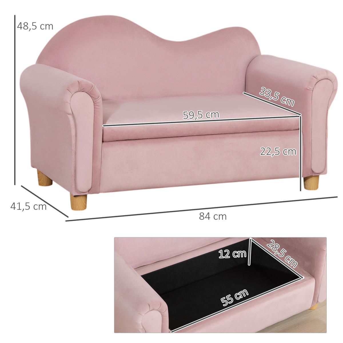 KINDERSOFA, Rosa, Polyester - Rosa, Kunststoff (41.5/48.5/84cm) - HOMCOM