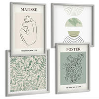 BILDER SET 4er Set - 50x50 cm & 40x60 cm Silberner Rahmen - Linien, Pflanzenmuster, Minimalismus - Silberfarben, Kunststoff (50/50cm) - TULUP