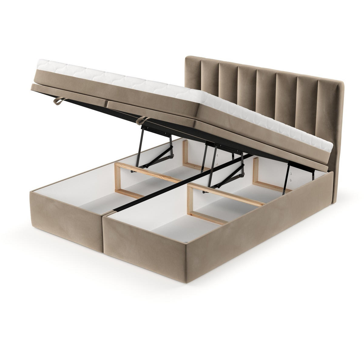 BOXBETT Lume 180/200 cm Taupe im Paros Stoff - Taupe/Schwarz, Holz/Holzwerkstoff (180/200cm) - AltaBeds