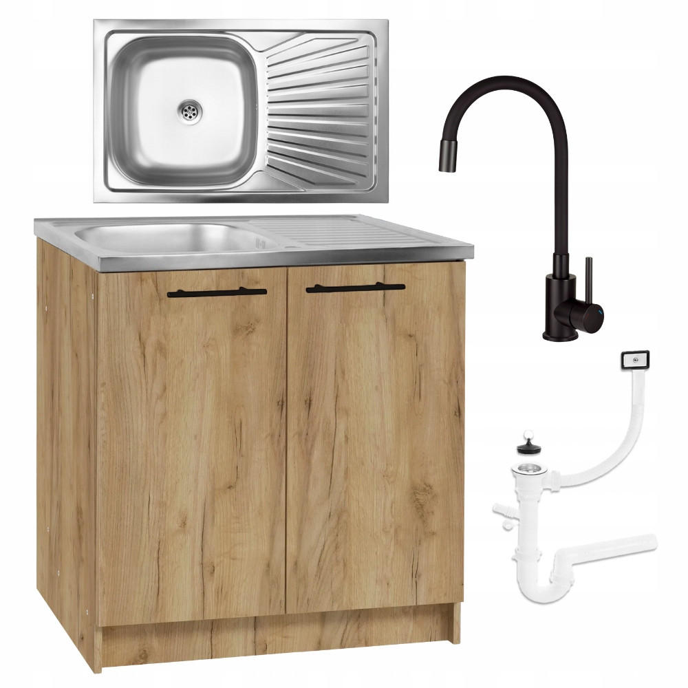SPÜLUNTERSCHRANK 80cm mit Spüle + Armatur Eichenfarbe - Eichefarben, Holzwerkstoff (80/82/50cm) - Stamar