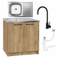 SPÜLUNTERSCHRANK 80cm mit Spüle + Armatur Eichenfarbe - Eichefarben, Holzwerkstoff (80/82/50cm) - Stamar