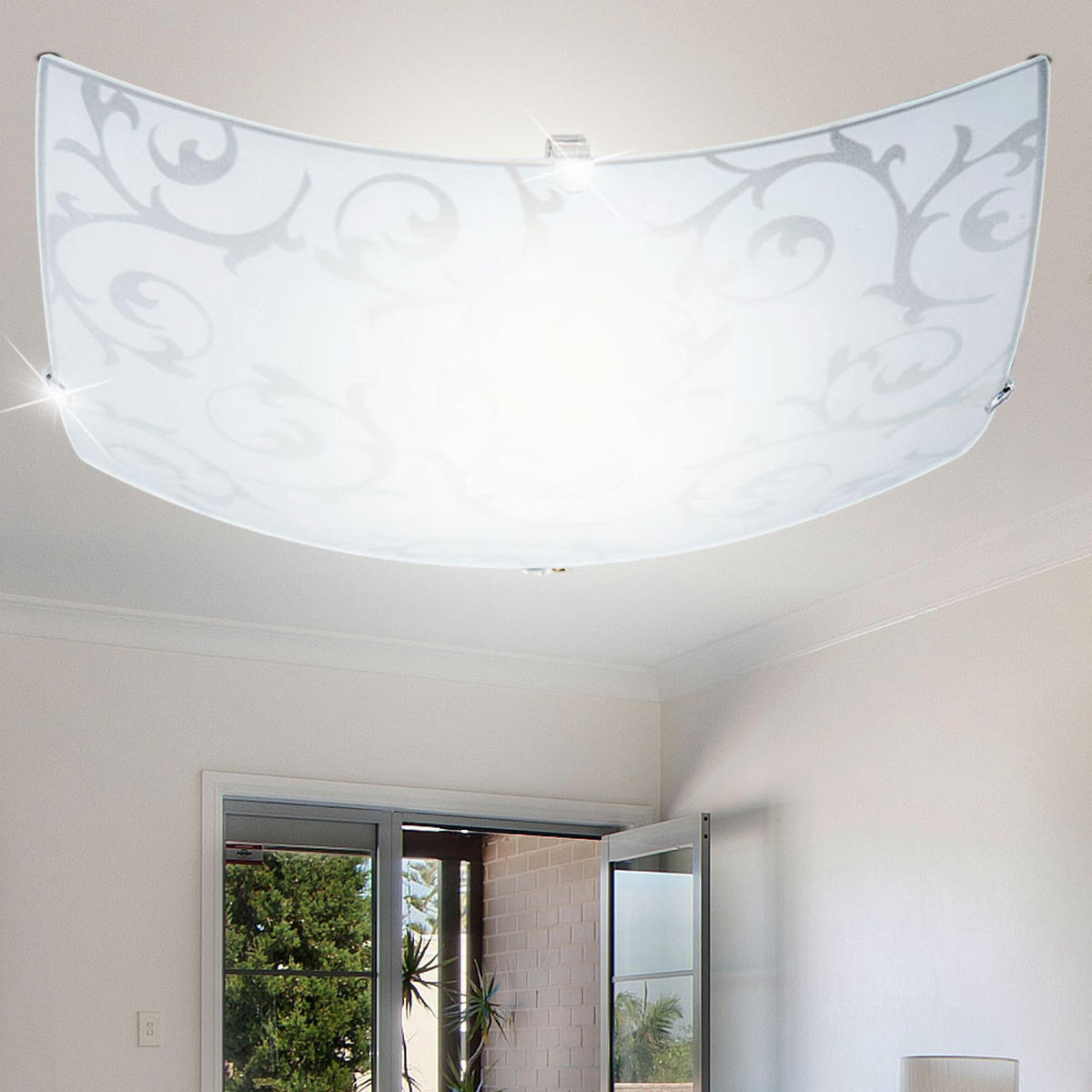 DECKENLEUCHTE Glas Weiß Blüten Design - Weiß, Glas (25/25/6.5cm) - Globo Lighting