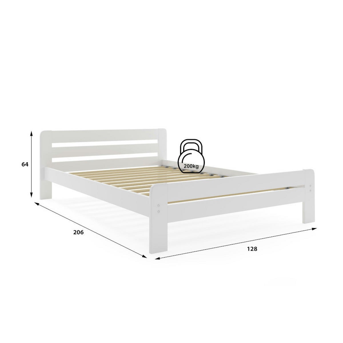 BETT Dallas 120x200cm Holzbett mit Lattenrost Weiß - Weiß, Holz (120/200cm) - Interbeds