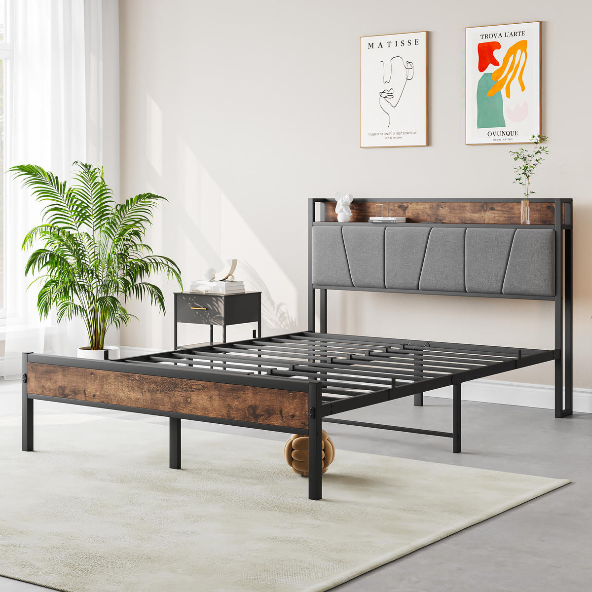 METALLBETT 120/200 cm Braun mit LED und USB - Braun, Metall (120/200cm) - Oxeza