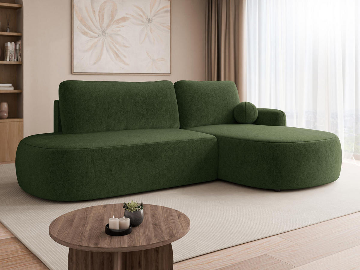 ECKSOFA Loridu O, Seite: Rechts - Dunkelgrün/Schwarz, Holz/Kunststoff (274/174cm) - MIRJAN24
