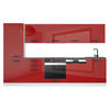 KÜCHENZEILE Rose 300 cm, mit Arbeitsplatten, Rot Hochglanz - Rot, Holz (300/204/60cm) - B BELINI GROUP