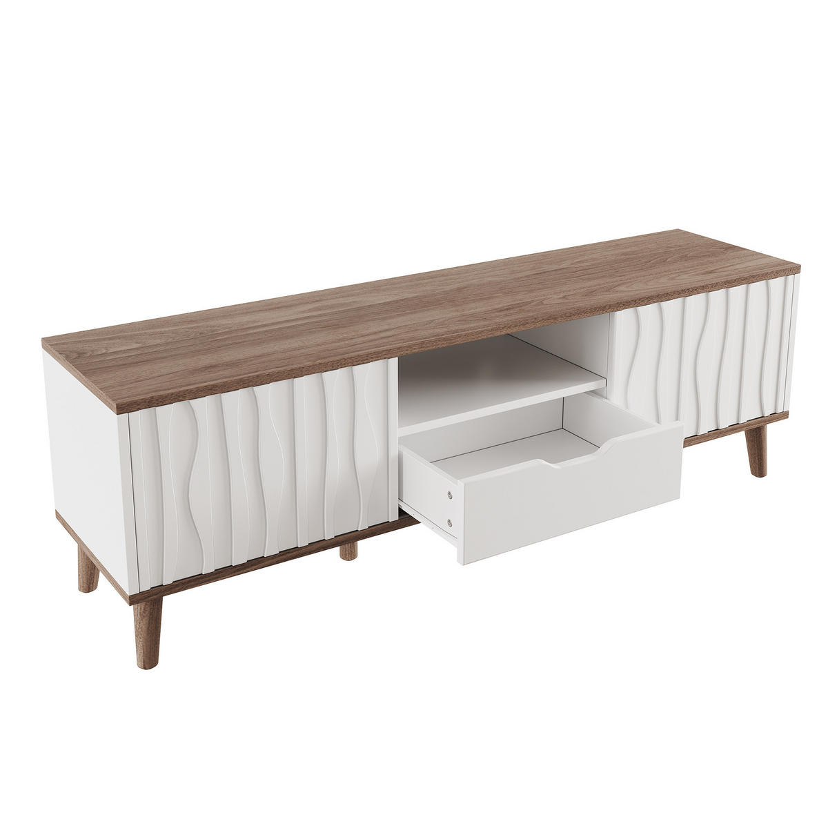 TV-ELEMENT mit LED-Beleuchtung 160 x 40 x 52 cm Weiß Deep Walnut - Weiß, Holzwerkstoff (40/52/160cm) - Beauniv