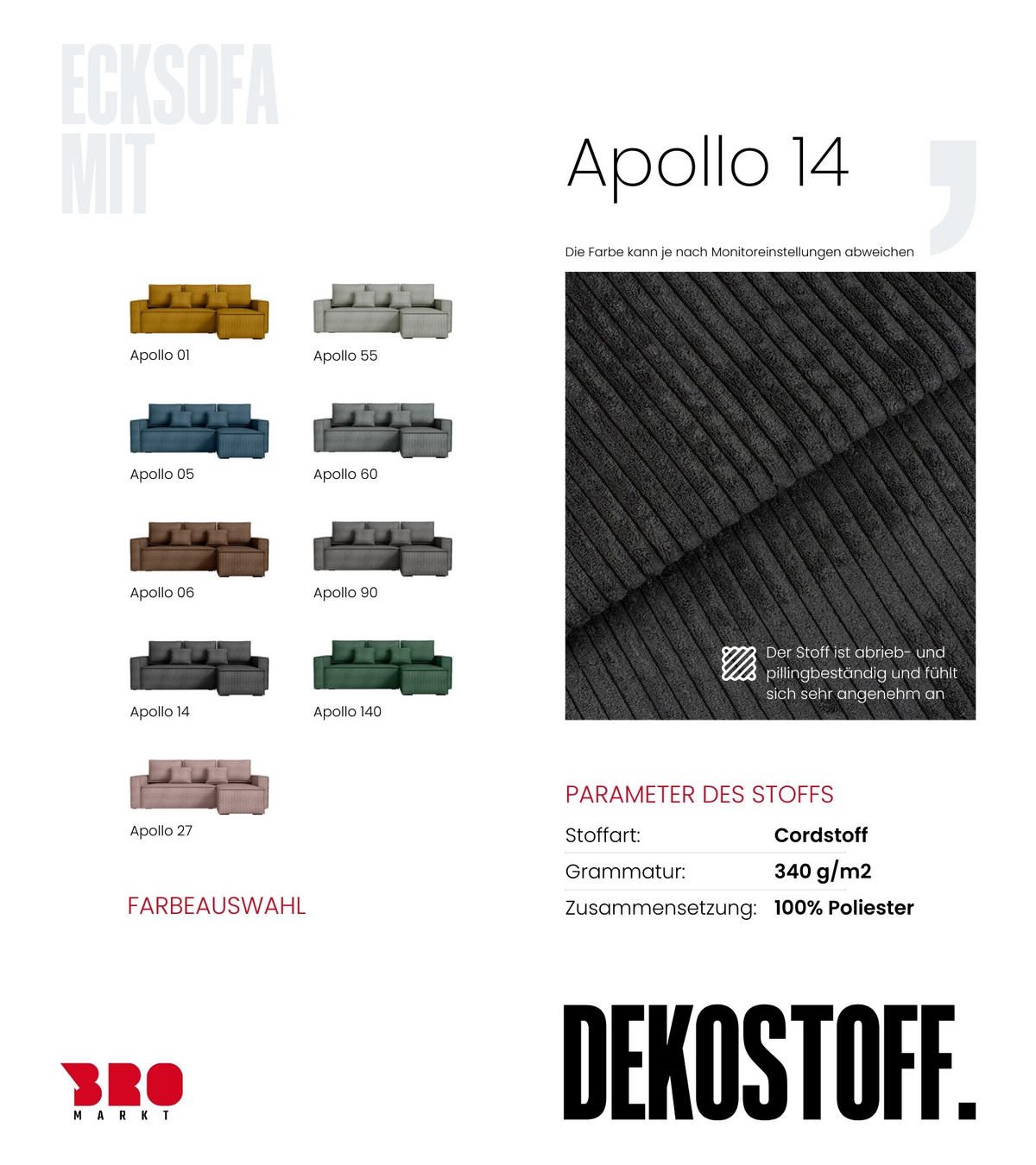 ECKSOFA Dexter mit Schlaffunktion Schwarz Cord - Schwarz, Textil (238/141cm) - Bromarkt