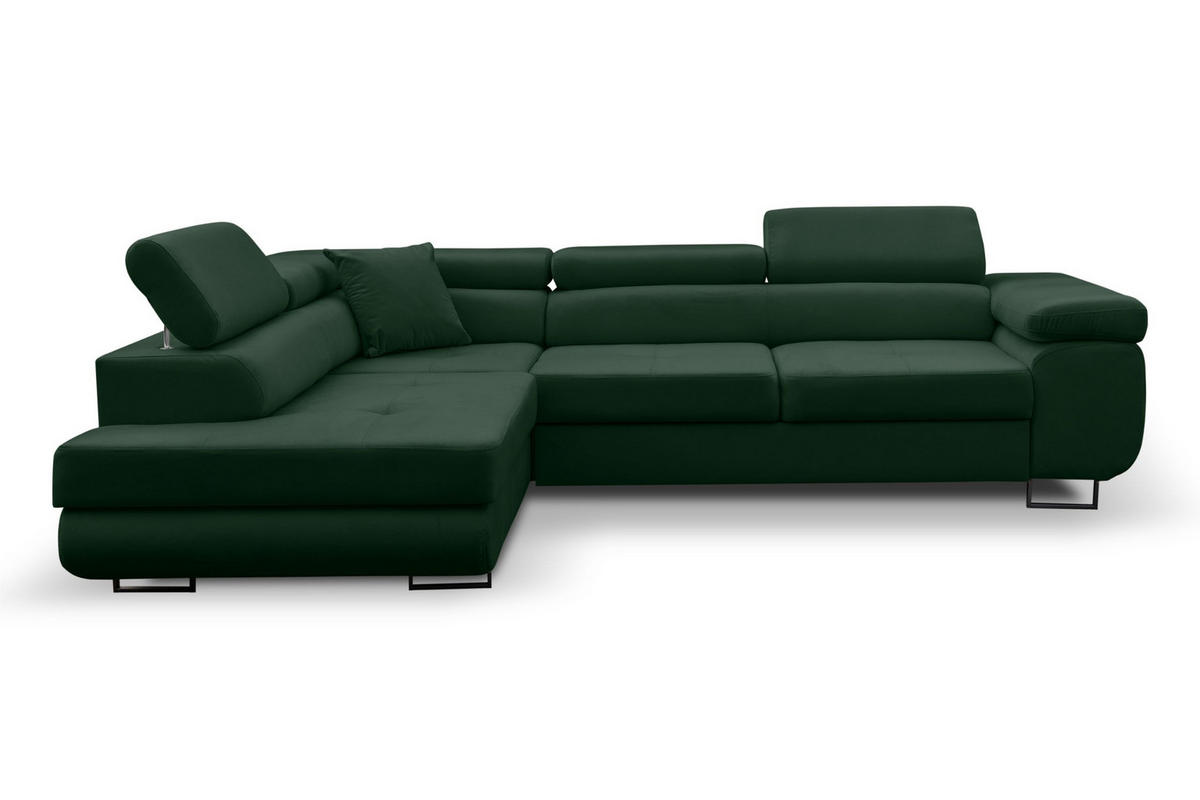 ECKSOFA Jerry in L-Form mit Schlaffunktion und Bettkasten, Farbe: Grün, Veloursstoff, Ottomane Links - Grün, Textil (202/275cm) - VENASI MÖBEL