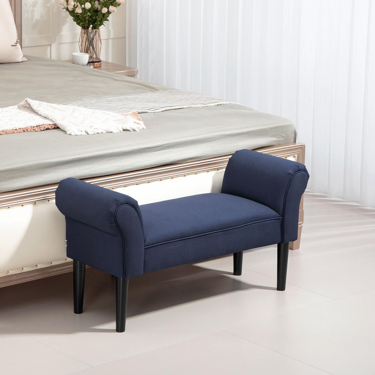 BETTBANK, Polsterbank, Sitzbank, Flurbank für Schlafzimmer, bis 130 kg Blau - Blau, Kunststoff (36/51/102cm) - HOMCOM