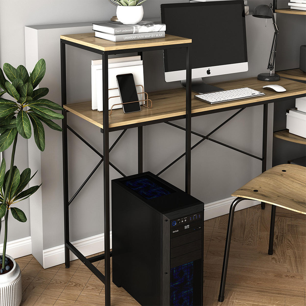 SCHREIBTISCH Fyrk, Eiche rustikal, 120 x 40 cm - Wildeiche/Schwarz, Holzwerkstoff (40/120/75cm) - Vicco