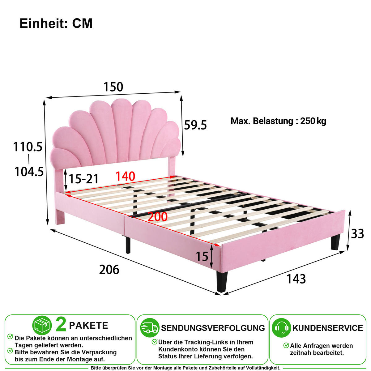 ČALOUNĚNÁ POSTEL 140/200 cm v růžové barvě se sametovým čelem a roštem - růžová, kov/kompozitní dřevo (140/200cm) - CHICFURN