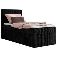 BOXBETT TILIANO 90/200 - Schwarz Cord - H4 - Visco Topper - Links - Schwarz, Textil (90/200cm) - MKS