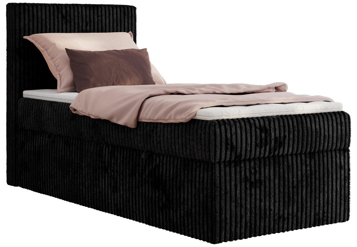 BOXBETT TILIANO 90/200 - Schwarz Cord - H4 - Visco Topper - Links - Schwarz, Textil (90/200cm) - MKS