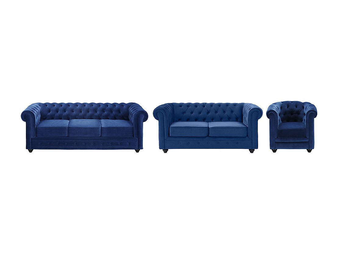 COUCHGARNITUR 3+2+1 - Samt - Dunkelblau - CHESTERFIELD - Blau, Textil (88/72/205cm) - Vente-Unique