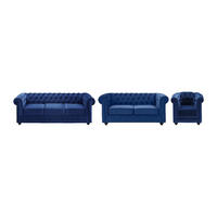 COUCHGARNITUR 3+2+1 - Samt - Dunkelblau - CHESTERFIELD - Blau, Textil (88/72/205cm) - Vente-Unique