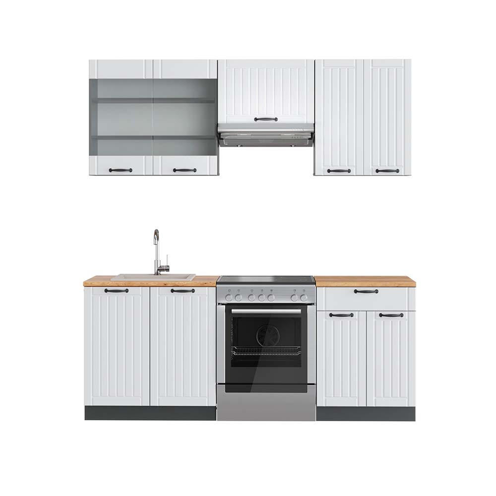 KÜCHENZEILE Fame-Line Weiß Landhaus/Anthrazit 200 cm, AP Eiche - Anthrazit/Weiß, Holzwerkstoff (200/81.6/60cm) - Vicco