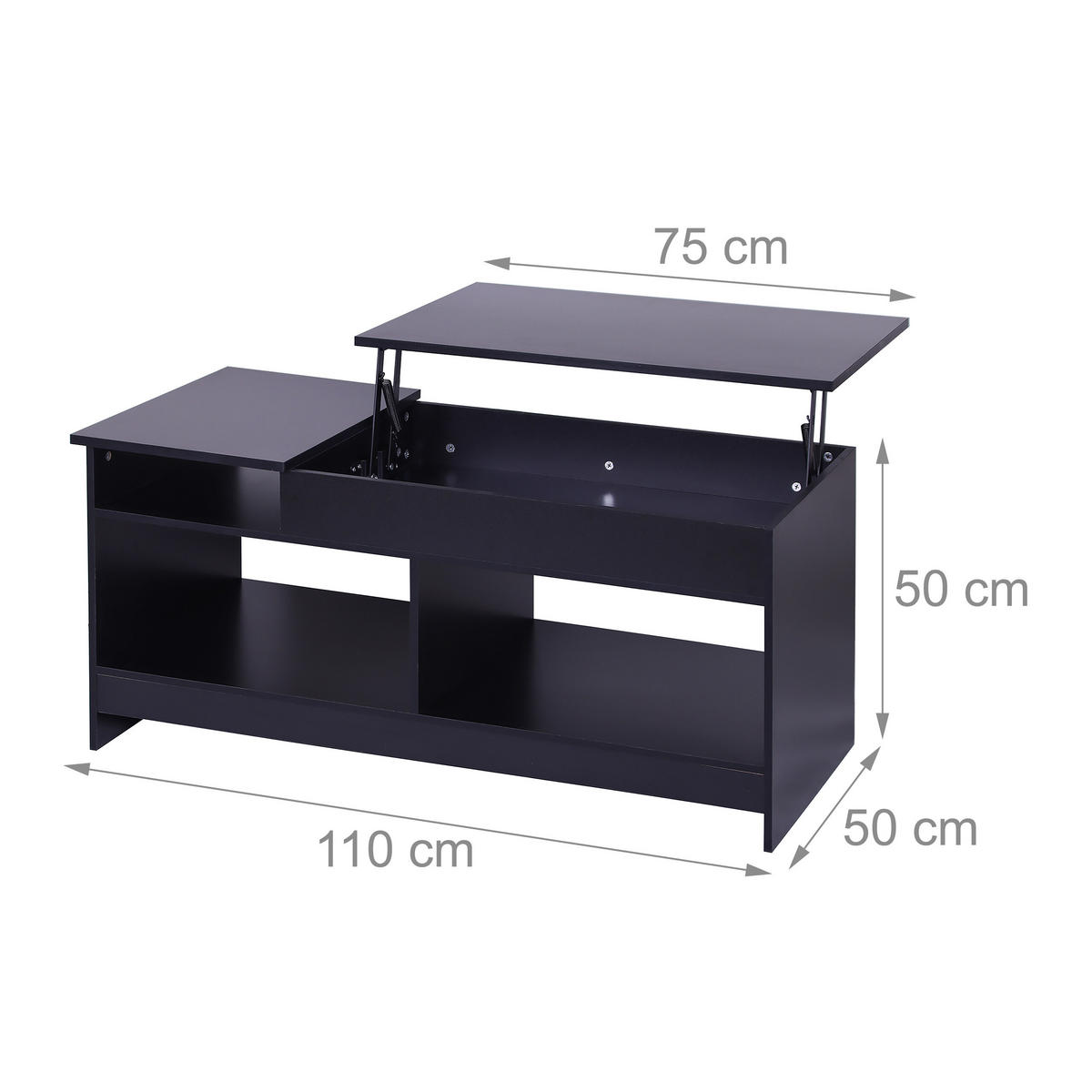 COUCHTISCH - Schwarz, Holzwerkstoff/Metall (50/110/50cm) - Relaxdays