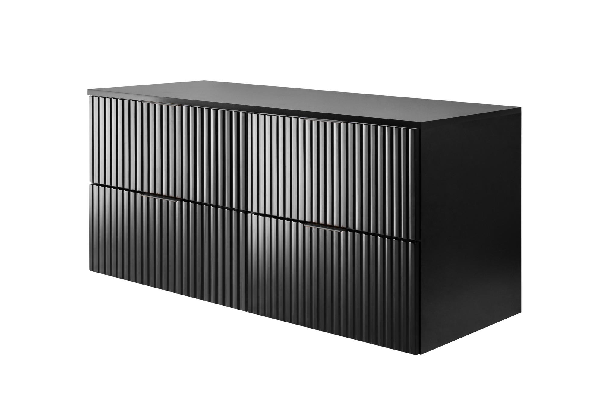 WASCHBECKUNTERSCHRANK, Mattschwarz, 120 (2 x 60) x 57 x 46 cm, schwarzer Griff + Arbeitsplatte - Schwarz, Holzwerkstoff (120/57/46cm) - 3XE LIVING