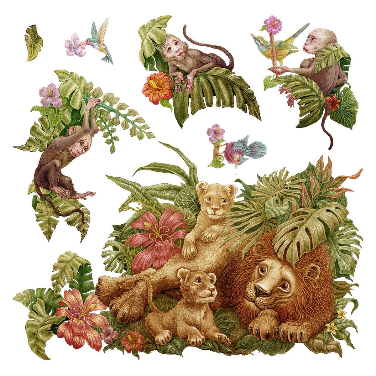 WANDAUFKLEBER 100x153cm - Tropische Safari - Multicolor, Kunststoff (100/153/0.1cm) - Wallfluent