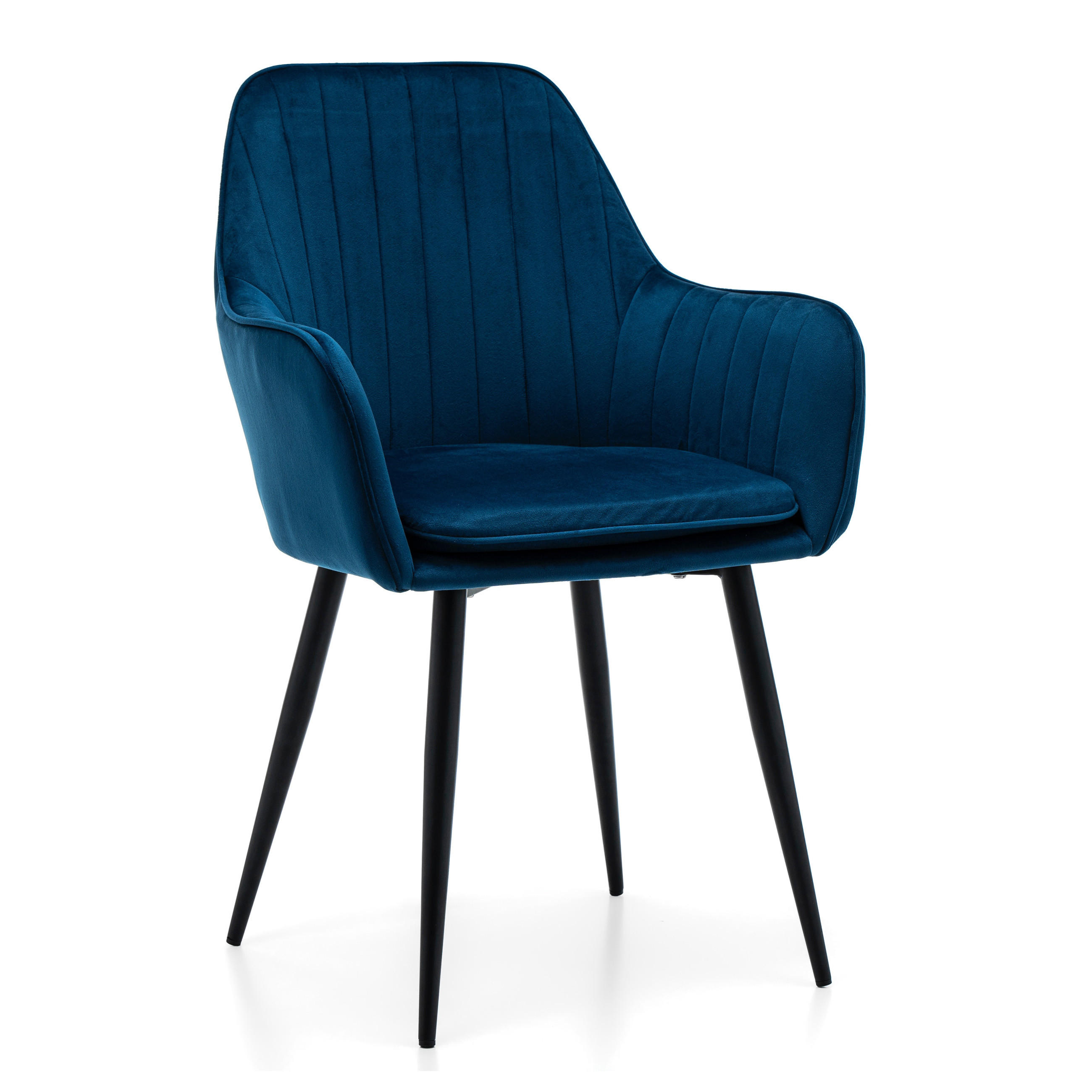 STUHL EMILIA gepolstert mit Steppung - dunkelblau - Samt Velours - Schwarz/Dunkelblau, Textil/Metall (58/90/58cm) - NEW HOME